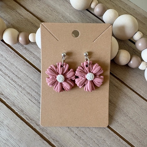 Handmade Pink Floral Statement Earrings with Textured Beads - Picture 4 of 7